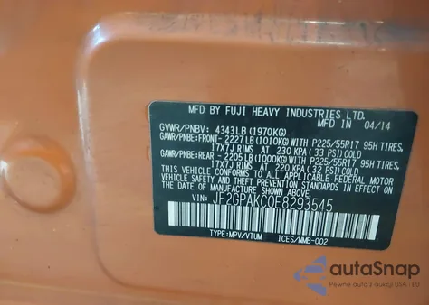 2014 Subaru Xv Crosstrek 2.0I Limited из США, поврежденный, VIN JF2GPAKC0E8293545